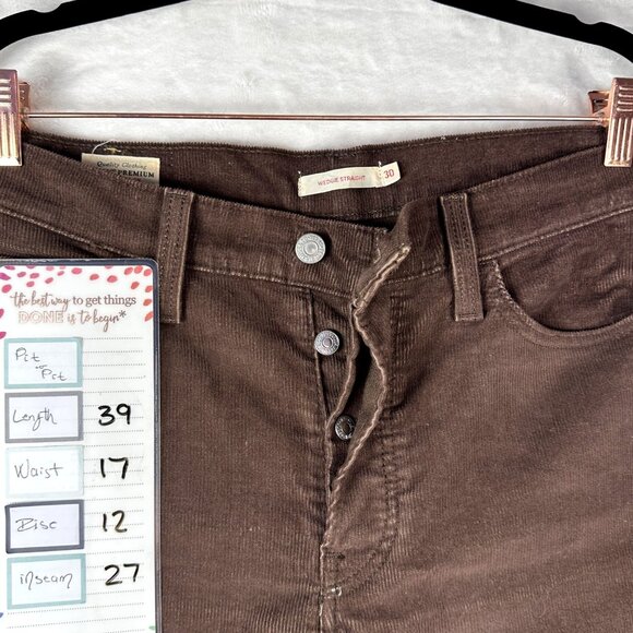 Levi's Premium Wedgie Straight Corduroy Pants Brown Women’s 30 High Rise W30 L28 - Picture 9 of 9